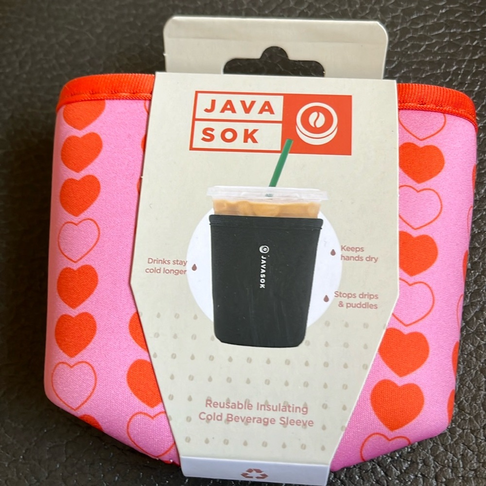 Java sok pink heart reusable insulating cold beverage sleeve